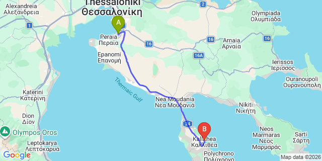 Map: Thessaloniki Airport (SKG) to Margarita Sea Side Hotel, Kallithea