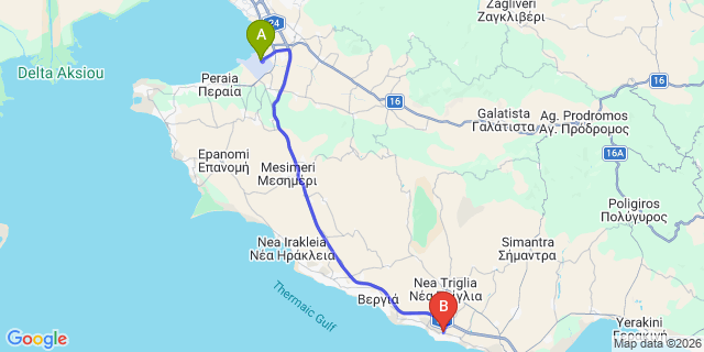 Map: Thessaloniki Airport (SKG) to Nea Plagia