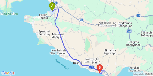 Map: Thessaloniki Airport (SKG) to Paralia dionisiou