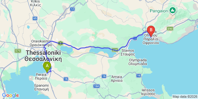 Map: Thessaloniki Airport (SKG) to Paralia Ofrinio
