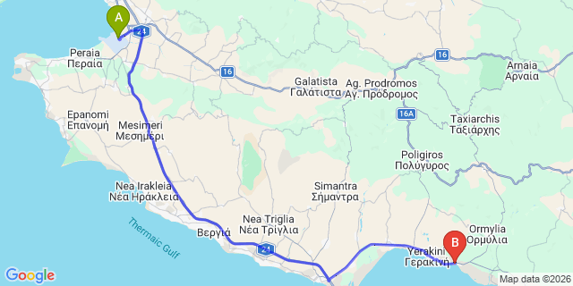 Map: Thessaloniki Airport (SKG) to Philoxenia Hotel, Psakoudia