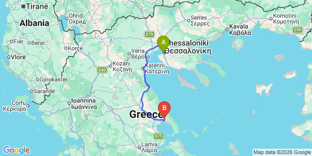 Map: Thessaloniki Airport (SKG) to Pilion, Portaria
