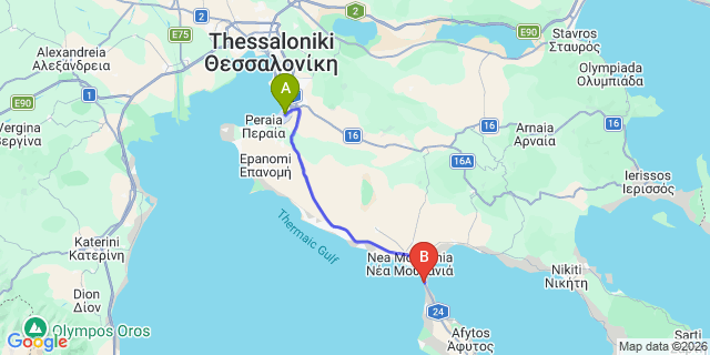 Map: Thessaloniki Airport (SKG) to Pomegranate Wellness Spa Hotel Nea Podidea