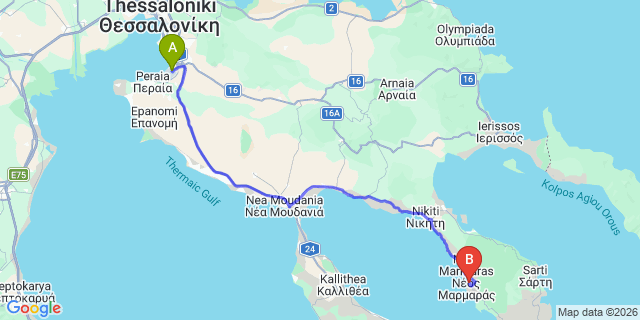 Map: Thessaloniki Airport (SKG) to Porto Carras Sithonia Hotel
