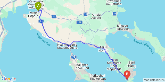 Map: Thessaloniki Airport (SKG) to Porto Koufo