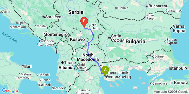 Map: Thessaloniki Airport (SKG) to Skopje