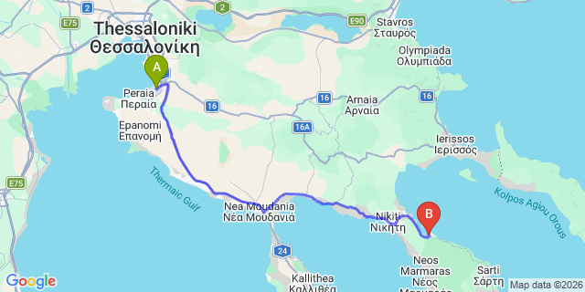 Map: Thessaloniki Airport (SKG) to Vourvourou