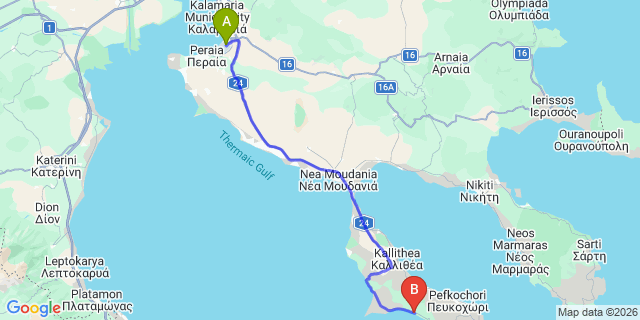 Map: Thessaloniki Airport (SKG) to Xenios Anastasia Resort & Spa, Nea Skioni