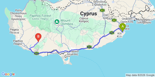 Map: Larnaca Airport (LCA) to Agios Georgios