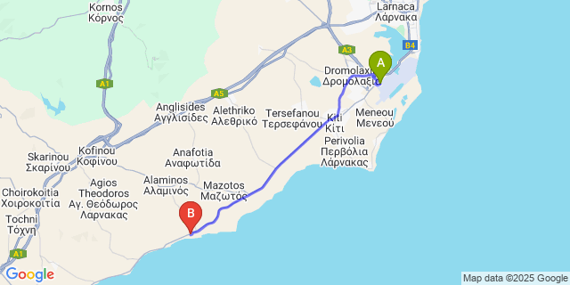 Map: Larnaca Airport (LCA) to Aldiana