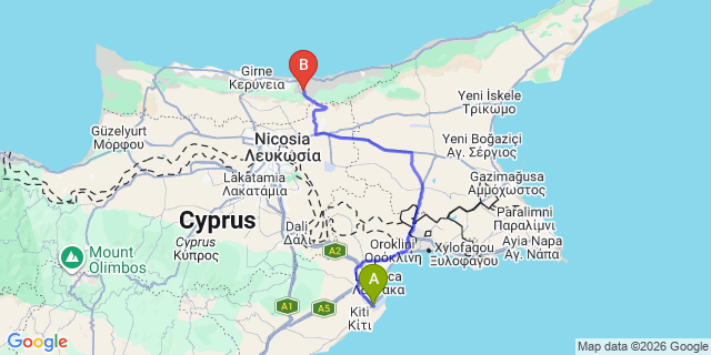 Map: Larnaca Airport (LCA) to Arapkoy