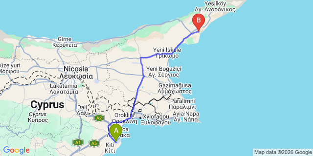 Map: Larnaca Airport (LCA) to Bafra
