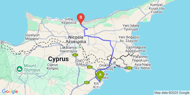 Map: Larnaca Airport (LCA) to Chelsey
