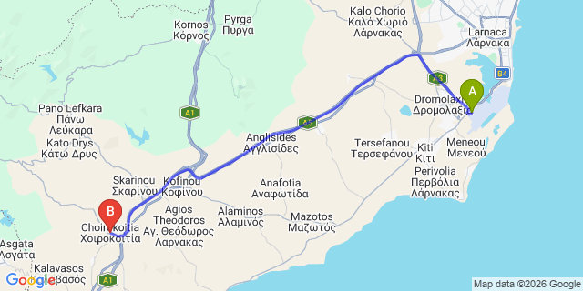 Map: Larnaca Airport (LCA) to Choirokitia