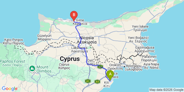 Map: Larnaca Airport (LCA) to Edremit