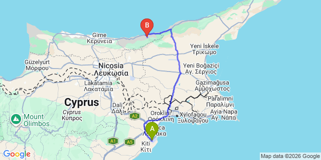 Map: Larnaca Airport (LCA) to Esentepe