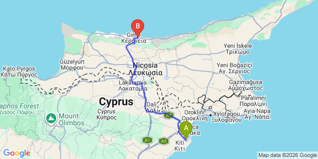 Map: Larnaca Airport (LCA) to Karakum