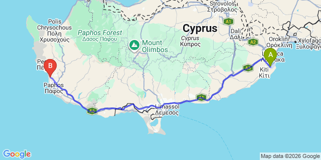 Map: Larnaca Airport (LCA) to Kissonerga