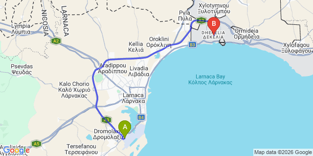 Map: Larnaca Airport (LCA) to Larnaca / Dhekelia Area
