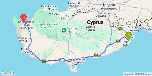 Map: Larnaca Airport (LCA) to Latchi
