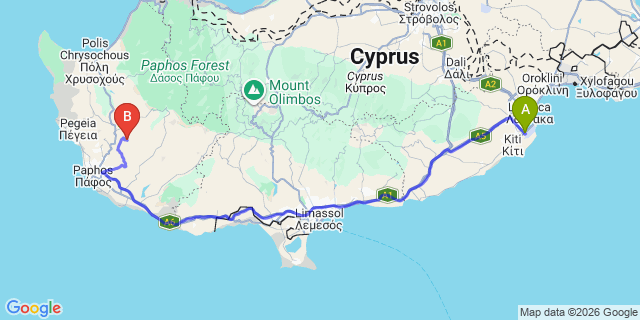 Map: Larnaca Airport (LCA) to Letymbou
