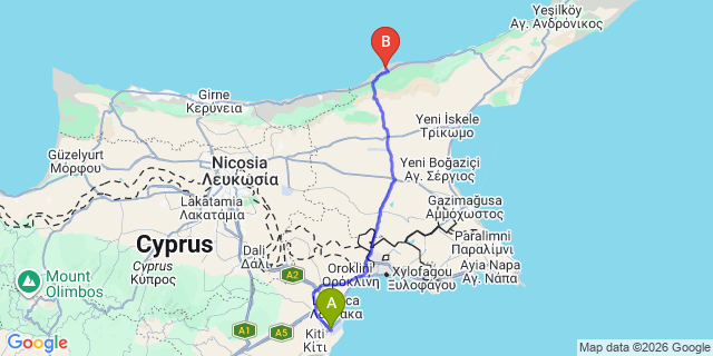 Map: Larnaca Airport (LCA) to Sea Terra Complex