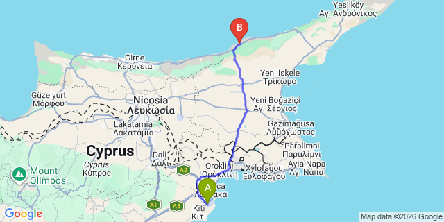 Map: Larnaca Airport (LCA) to Sweetwater Bay Complex