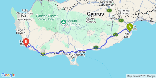 Map: Larnaca Airport (LCA) to Tala