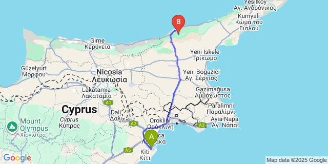 Map: Larnaca Airport (LCA) to Tatlisu