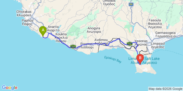 Map: Paphos Airport (PFO) to Akrotiri