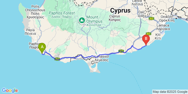 Map: Paphos Airport (PFO) to Aldiana