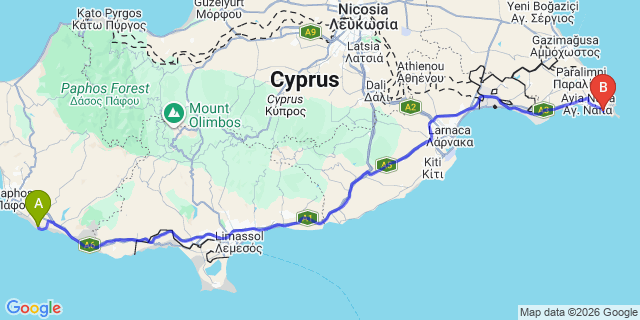 Map: Paphos Airport (PFO) to Atlantica Mare