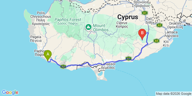 Map: Paphos Airport (PFO) to Bellapais