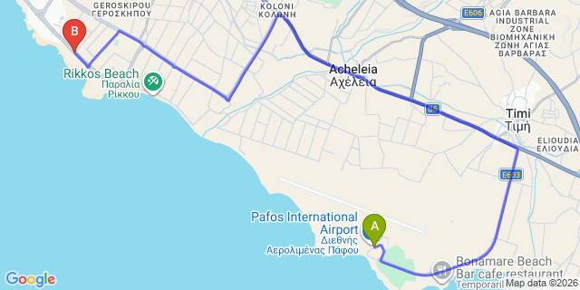 Map: Paphos Airport (PFO) to Cypria Maris