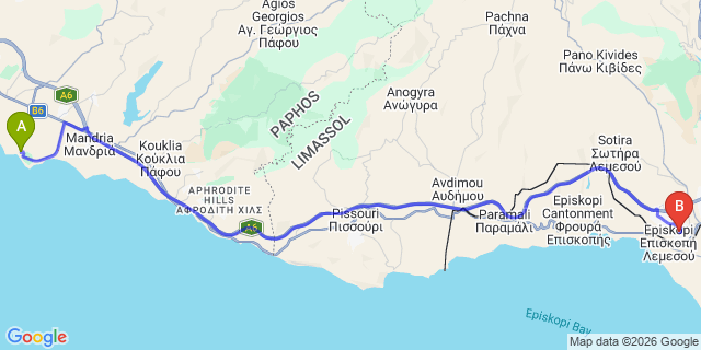 Map: Paphos Airport (PFO) to Episkopi