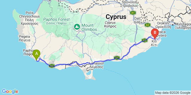 Map: Paphos Airport (PFO) to Esentepe