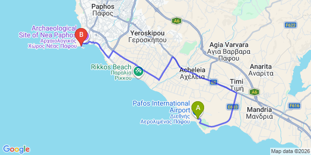 Map: Paphos Airport (PFO) to Harbour