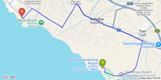 Map: Paphos Airport (PFO) to Ivy Mare