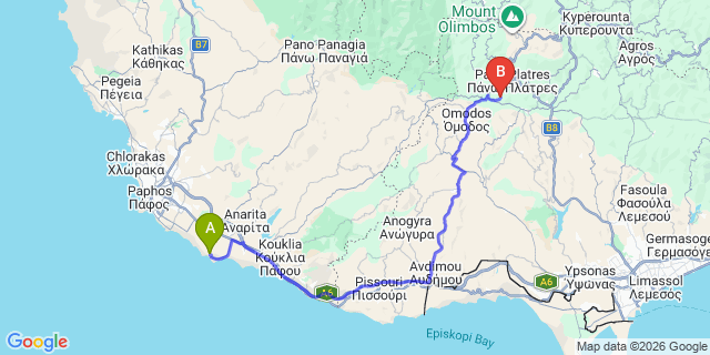Map: Paphos Airport (PFO) to Lefke