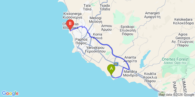Map: Paphos Airport (PFO) to Louis Breeze