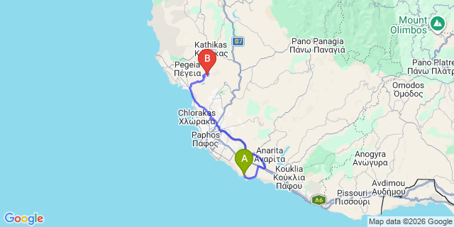 Map: Paphos to Paphos Airport (PFO)