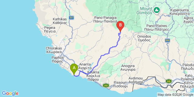 Map: Paphos Airport (PFO) to Pissouri
