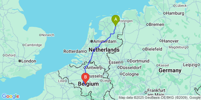 Map: Charleroi Airport Brussels South (CRL) to Assen