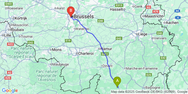 Map: Brussels Midi Train Station to Transinne