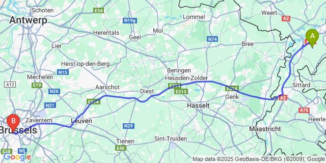 Map: Brussels Midi Train Station to Montfort