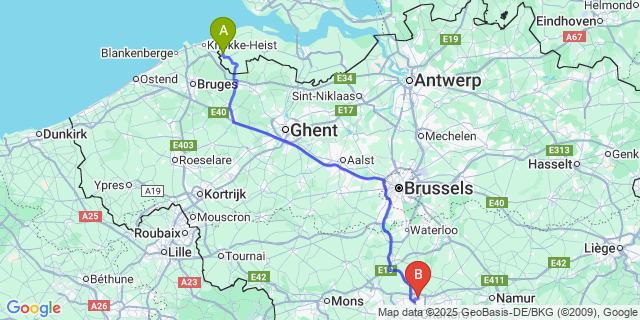 Map: Charleroi Airport Brussels South (CRL) to Sluis