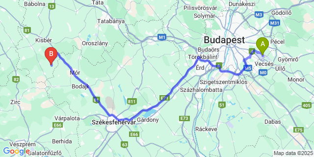 Map: Budapest Airport (BUD), Ferihegy, Liszt Ferenc to Aka