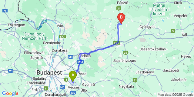 Map: Budapest Airport (BUD), Ferihegy, Liszt Ferenc to Apc