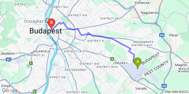 Map: Budapest Airport (BUD), Ferihegy, Liszt Ferenc to Aria Hotel Budapest by Library Hotel Collection
