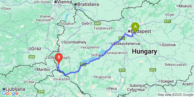 Map: Budapest Airport (BUD), Ferihegy, Liszt Ferenc to Baglad